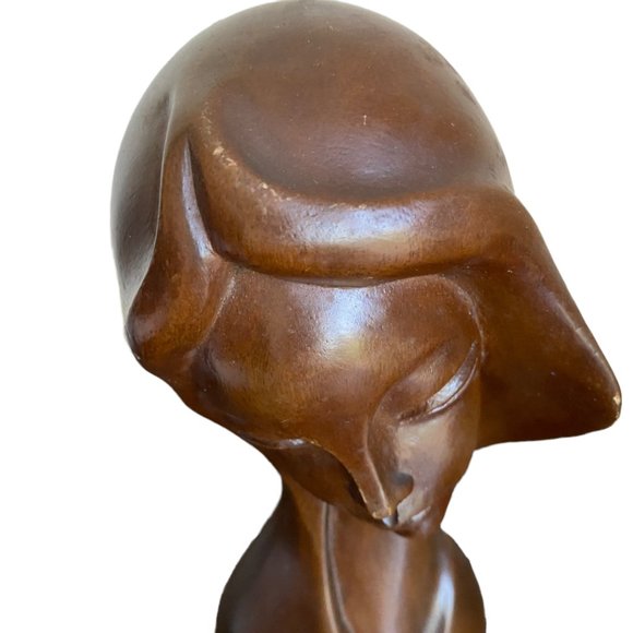 Vintage Mid-Century Art Deco Style Carved Wooden Female Bust Sculpture 11.5" - Picture 2 of 16